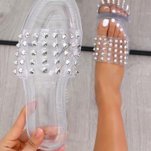 Yesteem Factory Price Summer Women Transparency Slippers with Rivet Outdoor Fashion Crystal PVC Jelly Slipper for Ladies