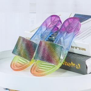 Yesteem New Fashion Summer Slipper Female Cool Jelly Slippers with Rhinestone Transparent Gradient Flat Non-slip Sandals